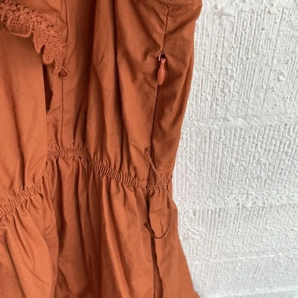 Secret Mission Bartolina Ruffled Cotton Crochet Flutter Sleeve Pocket Dress sz L - Picture 14 of 16